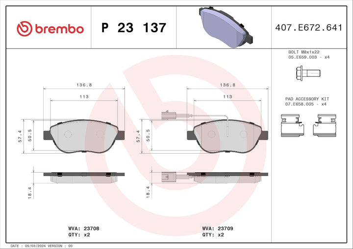 Brembo P23137 Vordere Bremsbeläge, Anzahl 4