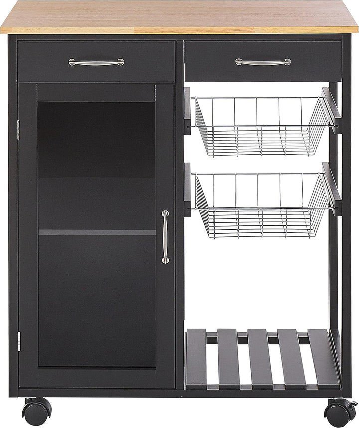 Beliani Servierwagen Holz schwarz mit 2 Schubladen Schrank 2 Metallkörben Rollen Boves