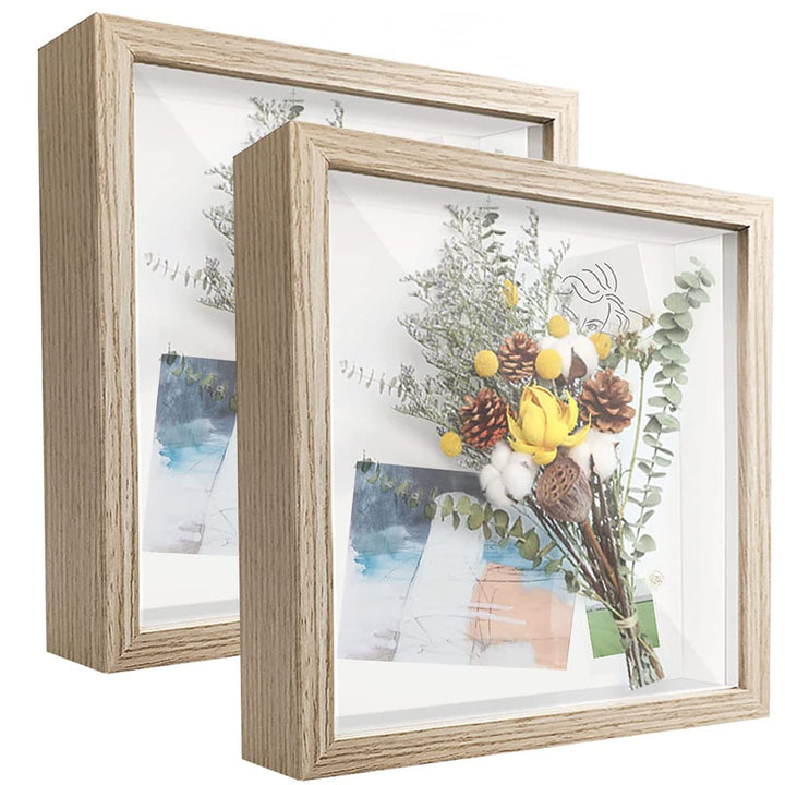 sunmeg 2Pcs 3D Bilderrahmen zum Befüllen 20 x 20cm Bilderrahmen Tief 3D Objektrahmen Hölzern bis 3cm