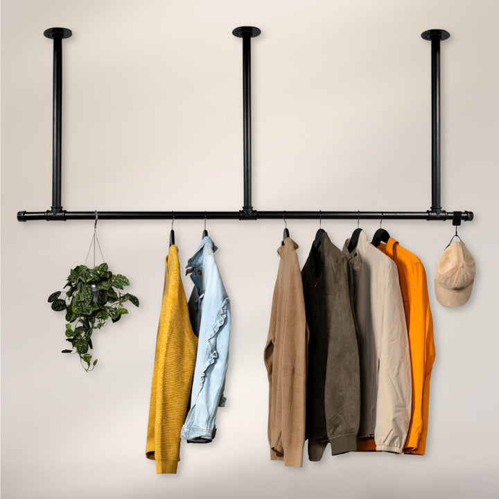 Kleiderstange Garderobe Deckenmontage Industrial Design „Liam“ für Decke Garderobenstange schwarz |