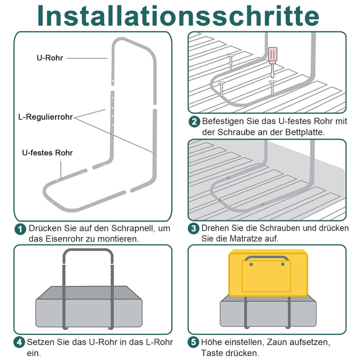 HENGMEI Bettgitter Bettschutzgitter 100cm Kinderbettgitter Höhenverstellbar Absturzsicheres Bettgitt