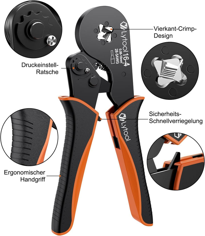 Lytool Crimpzange 0,08-16 mm²,Aderendhülsenzange Presszange Vierkant Crimp Zange Krimperzange selbst