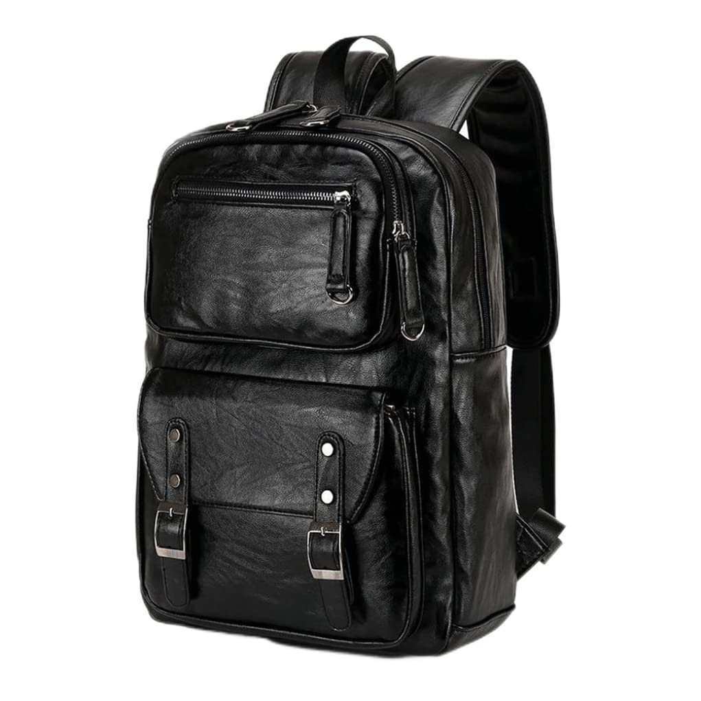NIDONE Herren PU Leder Rucksack grosse Kapazität Casual Daypack Schwarz Computer Rucksack für Busine