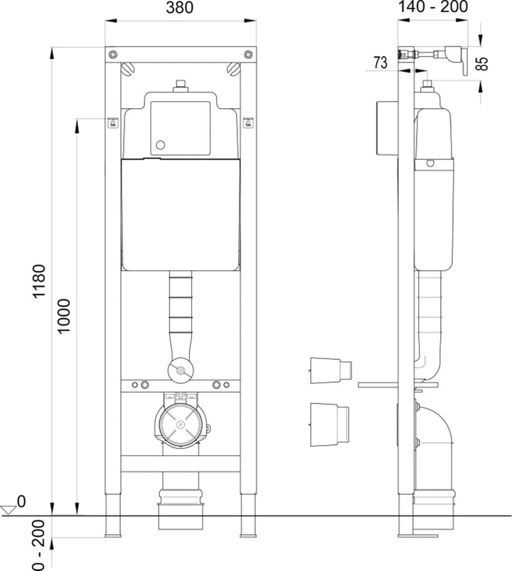WISA WC Vorwandelement XS 118cm Übergangsstück 90/110 8050452701
