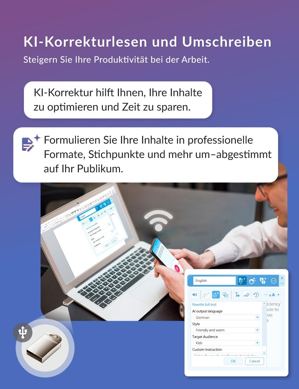 AI VoiceWriter - Smart Diktat &amp; AI Schreibassistent für Windows &amp; Mac | USB-Dongle &amp; mobile App für