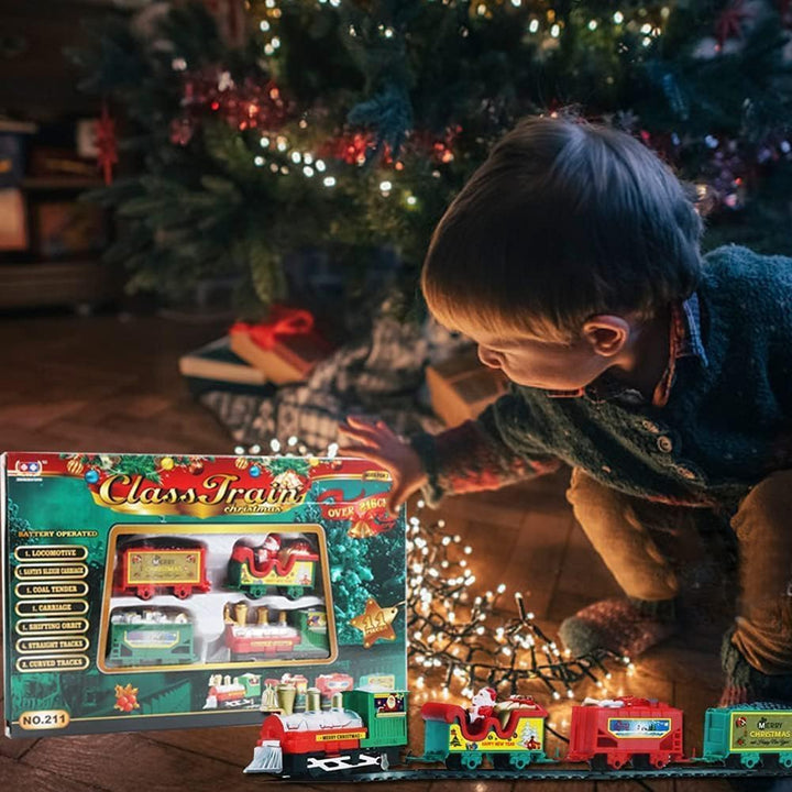 Klassischer Elektrischer Weihnachtszug Set für den Tannenbaum – Spielzeug Eisenbahn mit Weihnachtsma