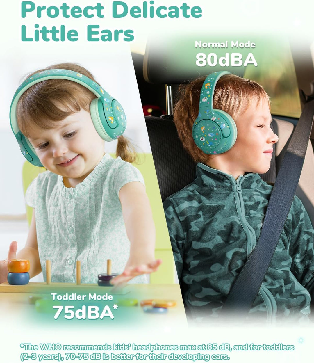 iClever Bluetooth Kopfhörer Kinder, 2+ Jahre alt CPC-Zertifiziert, 75/80dBA Sichere Begrenzte Lautst