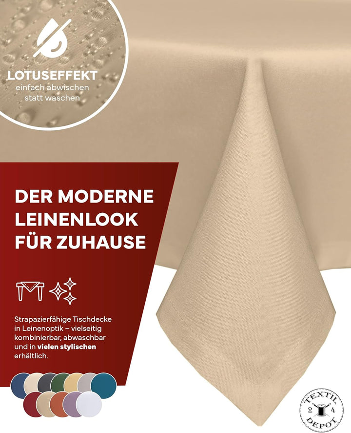texpot Gartentischdecke 220 cm rund in Sand mit Leinen Optik Lotuseffekt Fleckschutz Bügelfrei Tisch