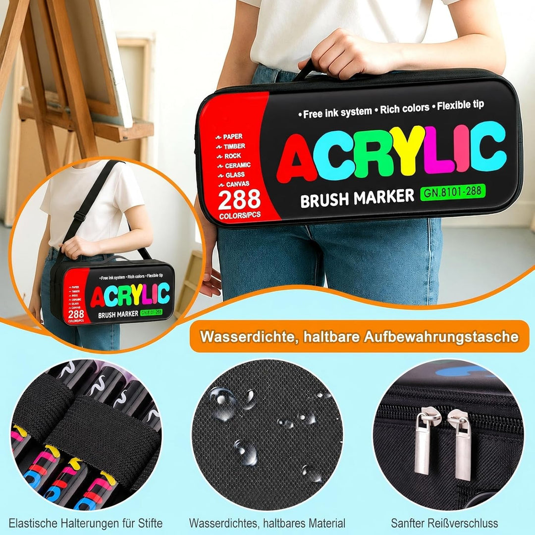 Efimeso 288 Farben Acrylstifte für Steine Wasserfest, Acrylic Paint Marker mit schwarzer Tasche,Acry