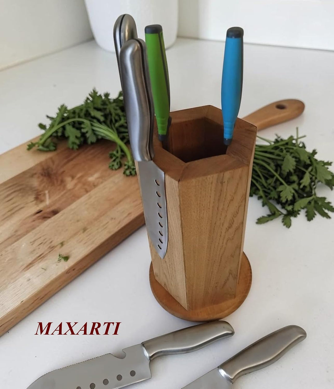 MAXARTI - Magnetischer Messerblock aus Eiche Holz für 12 Messer – ohne Messer, Magnet Messerhalter,