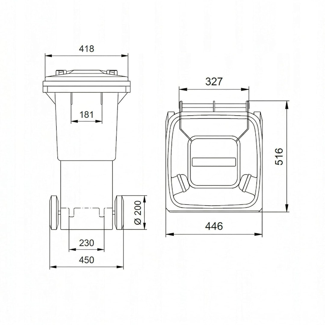 Mülltonne 60L mit Deckel und Rädern | Robuster Abfallbehälter aus HDPE | EN 840 Zertifiziert | UV-be