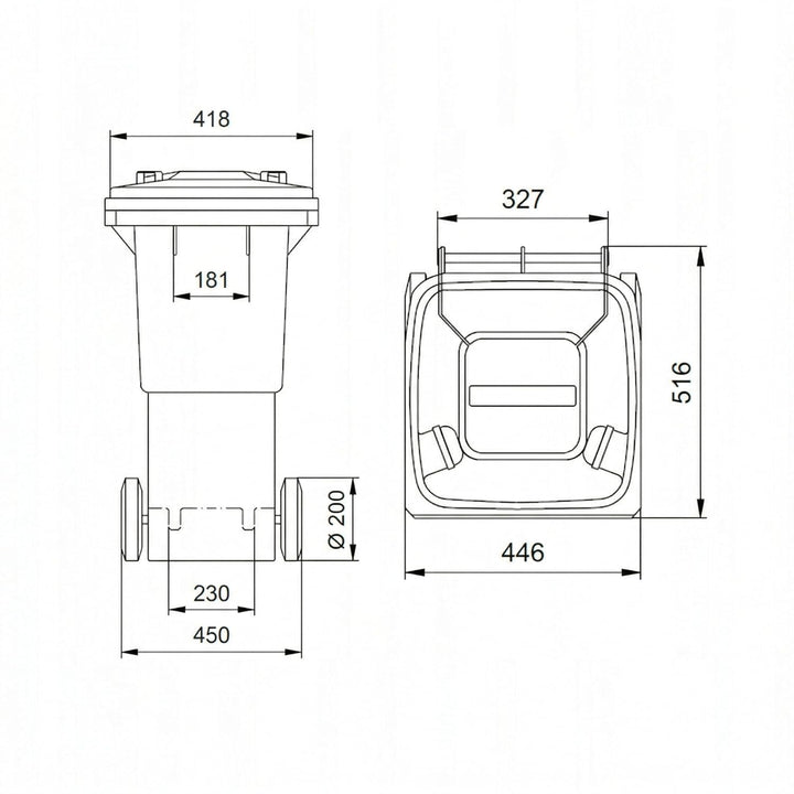 Mülltonne 60L mit Deckel und Rädern | Robuster Abfallbehälter aus HDPE | EN 840 Zertifiziert | UV-be