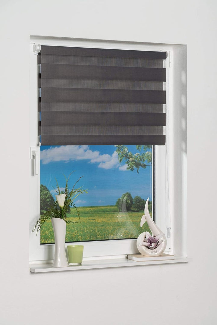 K-home Klemmfix Doppelrollo Madrid ohne Bohren Grau 100 x 150 cm (B x L), Grau 100 x 150 cm (B x L)