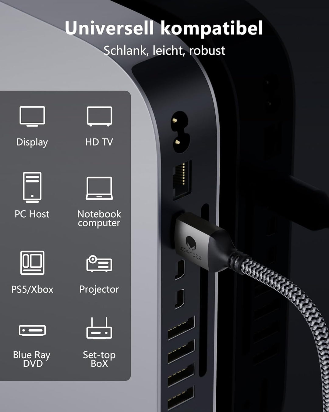CONMDEX 16K HDMI 2.2 Kabel 2M – 96 Gbit/s Ultra High Speed, 8K@120 Hz/144 Hz, 4K@240 Hz, eARC, HDR,