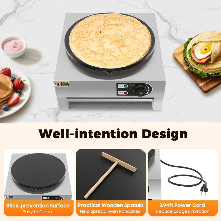 Berkalash Electric Crepe Maker Maschine, Crepes Maker inkl. Teigverteiler, 3000 W einstellbare Tempe