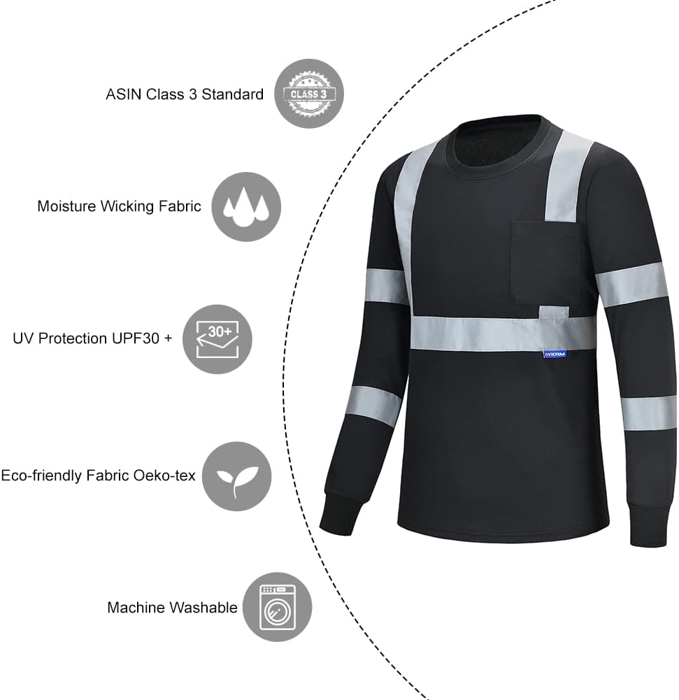 Warnschutz Shirt Langarm warn t Shirts Warnschutz Arbeitskleidung Eu-schwarz-langarm M, Eu-schwarz-l
