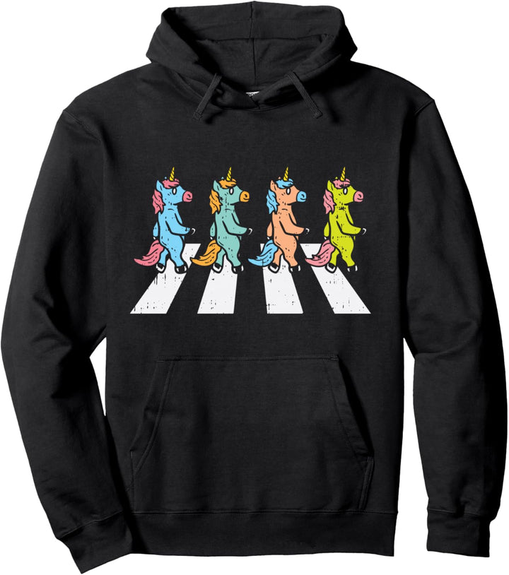 Unicorns Crossing Road Funny Crosswalk Pun Animal Lover Gift Pullover Hoodie