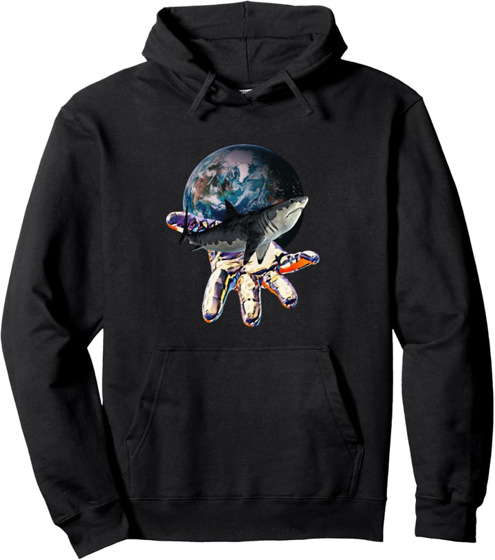 Weisser Hai Motiv Haie Raubfisch Zähne Rückenflosse Hai Pullover Hoodie