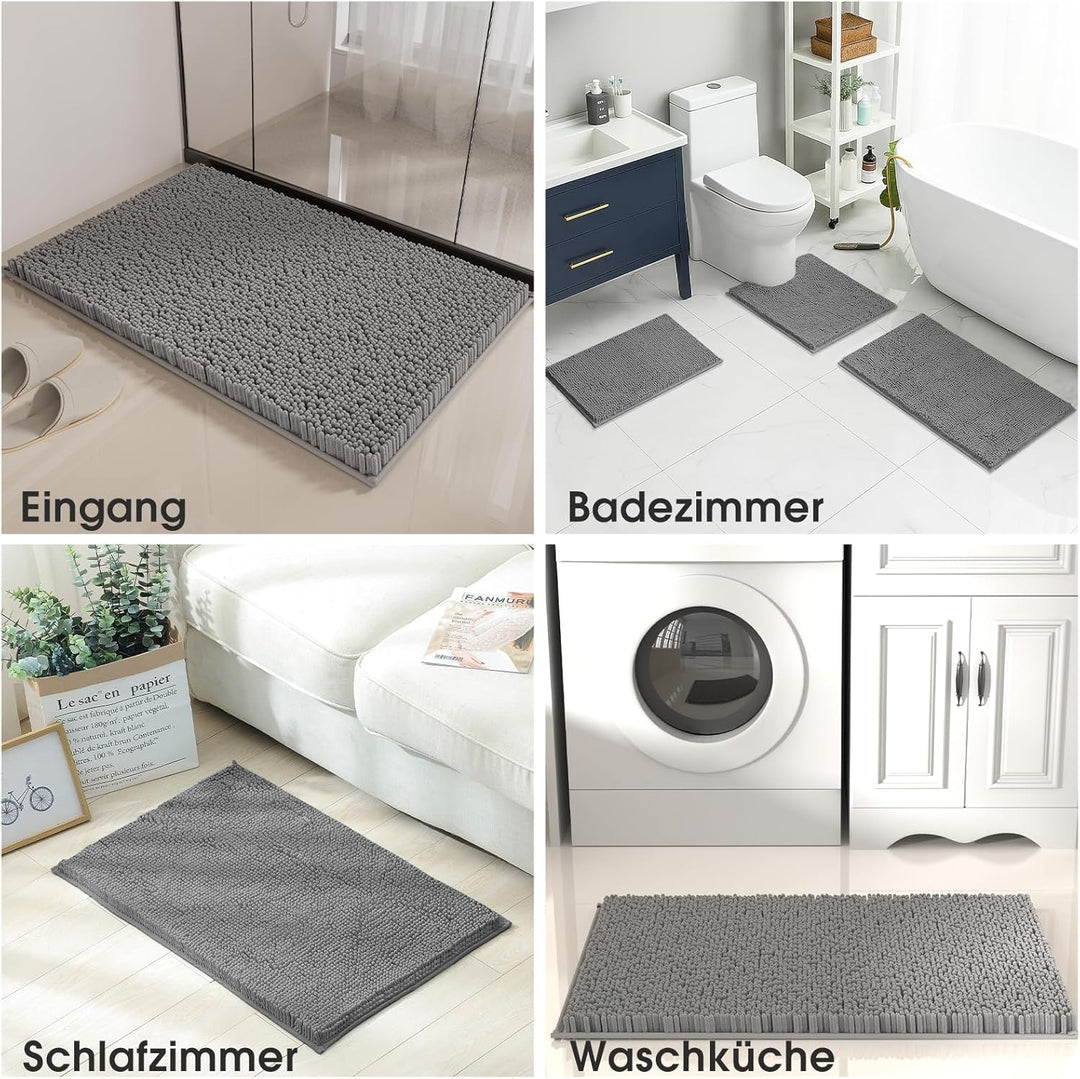 Badvorleger Set 3-Teilig-Weiches Badematten Set mit Rutschfester, Chenille Saugfähige Badteppiche Se