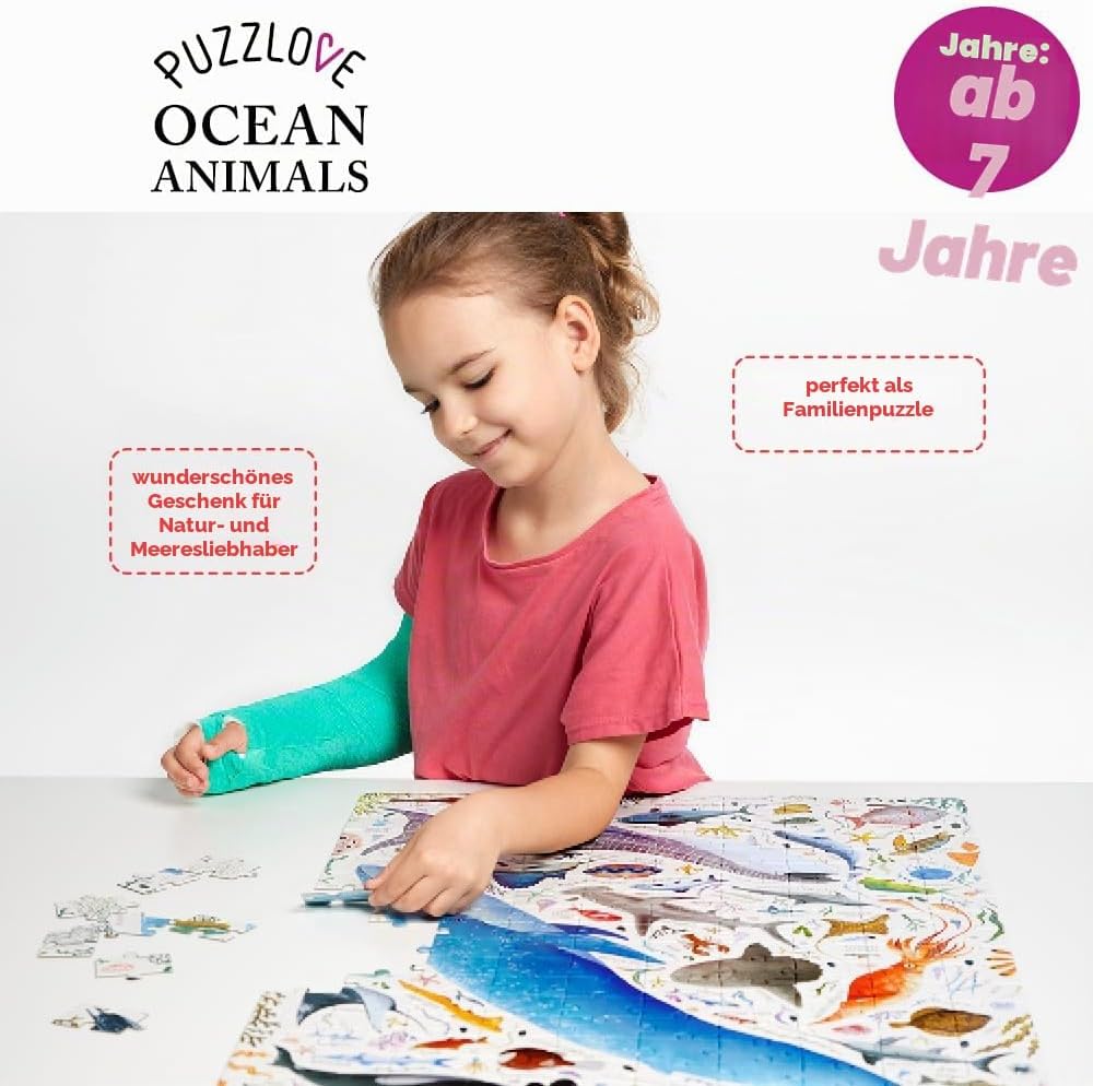 Puzzlove Ocean Animals 200 Teile Lernpuzzle für Kinder 7+, Bodenpuzzle, Meeresleben Ozeantiere (200