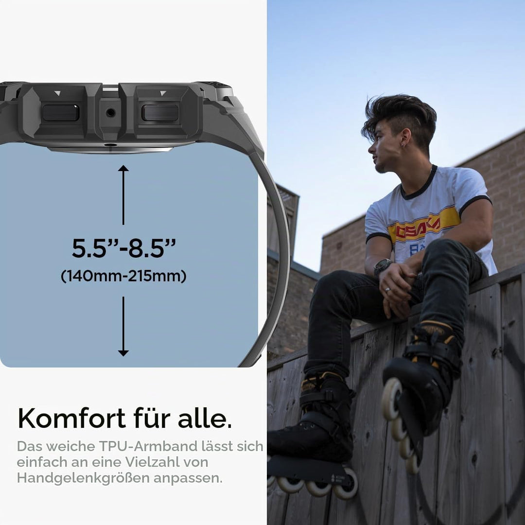 Spigen Rugged Armor Pro Hülle mit Armband Kompatibel mit Samsung Galaxy Watch 6 44mm 2023 - Schwarz