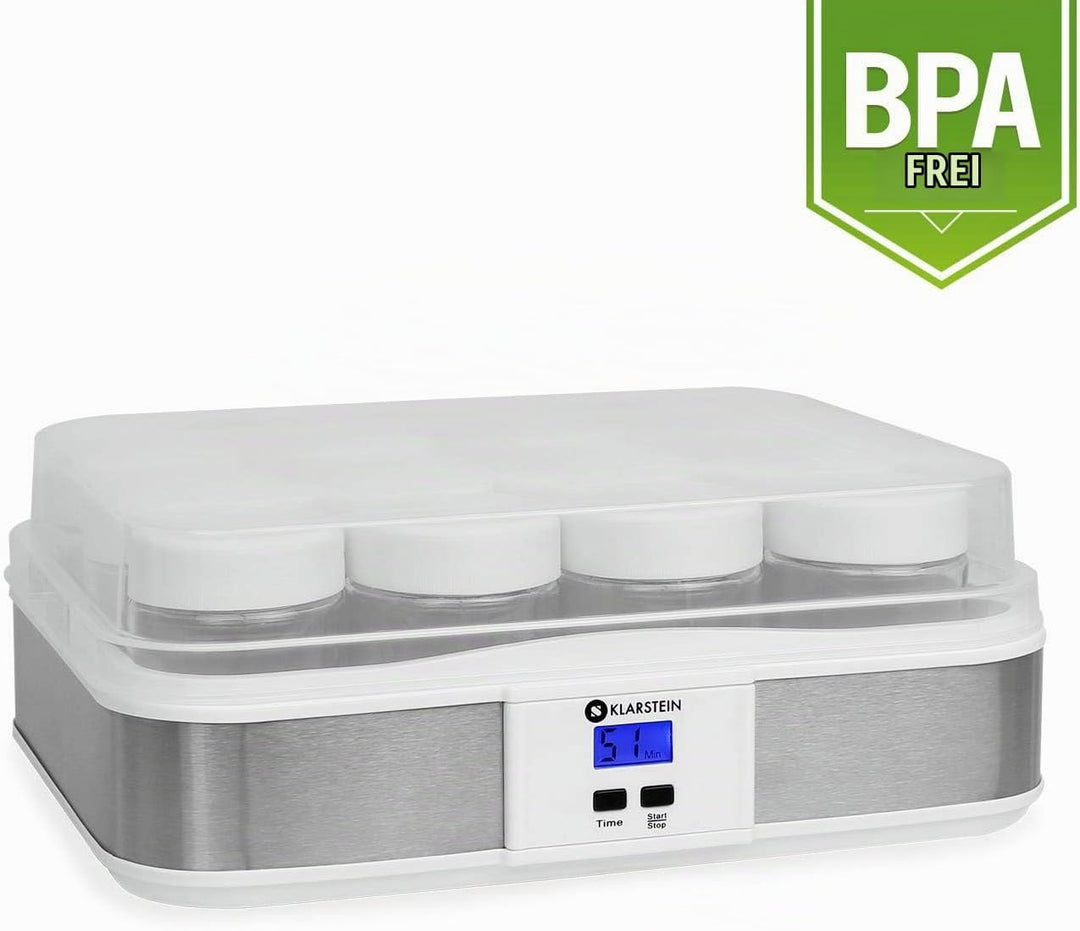 Klarstein Gaia Joghurtmaker elektrischer Joghurtzubereiter mit 12x 210ml Gläser (Timer, gesteuerte T