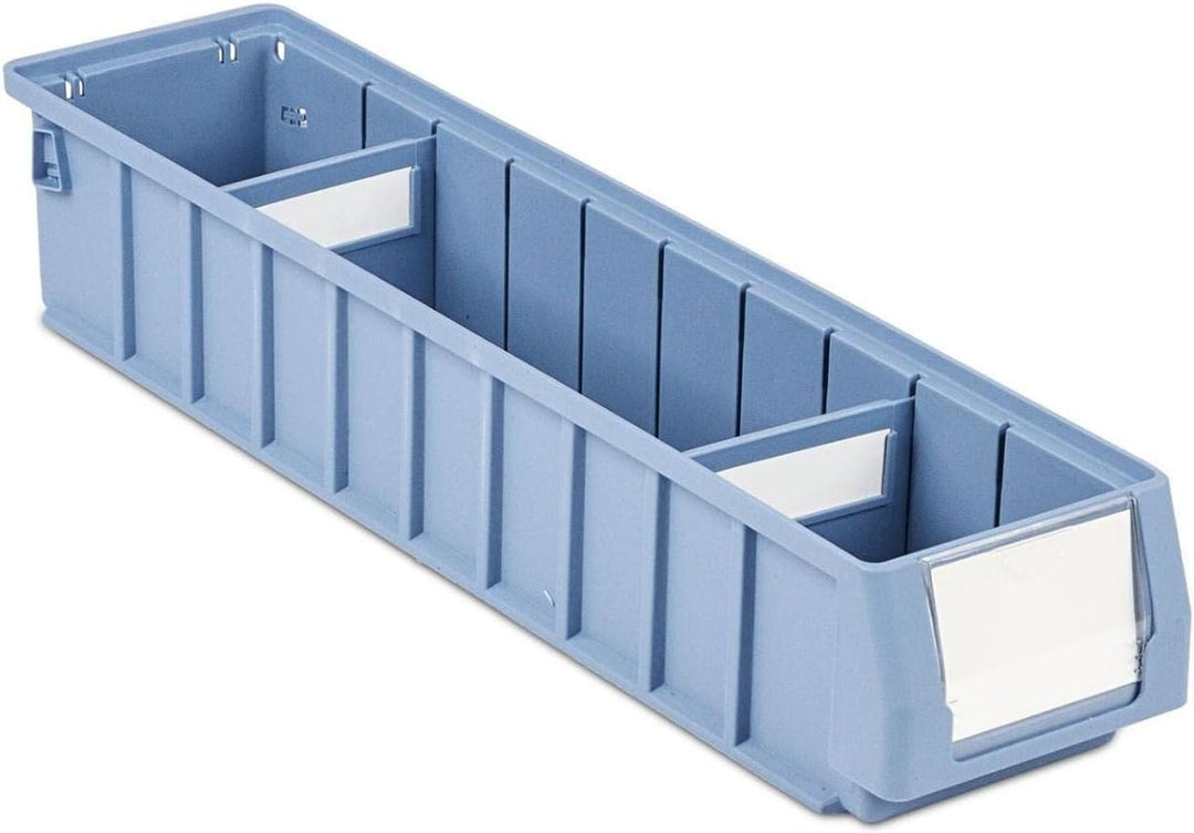 SparSet 5x Regalkasten 500 SN mit Etikett &amp; Schutzhaube | HxBxT 9x11,7x50cm | 3,5 Liter | Sichtlager