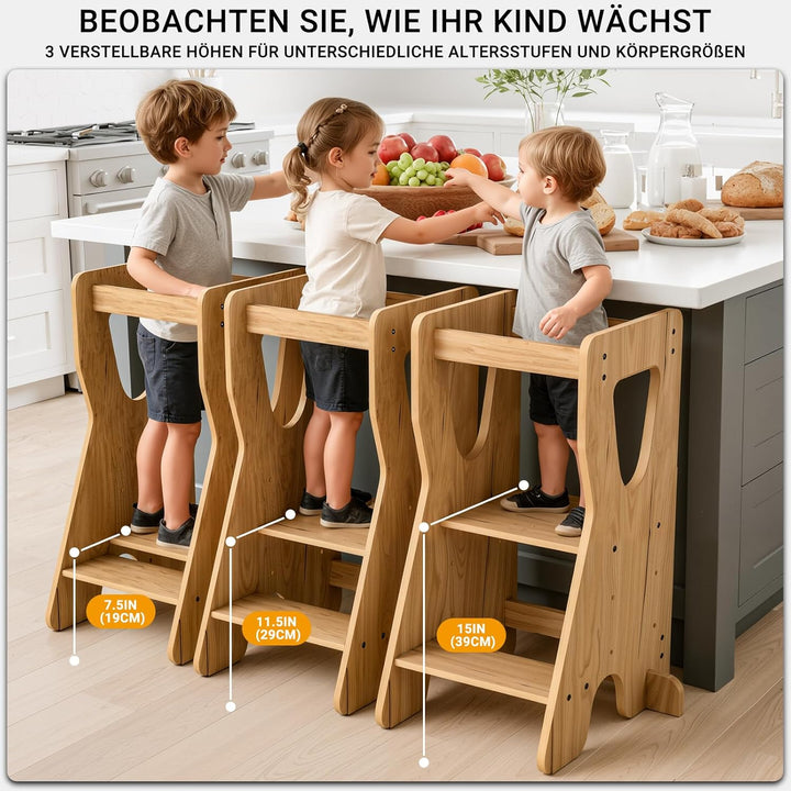 COSYLAND Lernturm ab 1 Jahr - Learning Tower - Höhenverstellbar Montessori Lernturm mit Kippschutz,