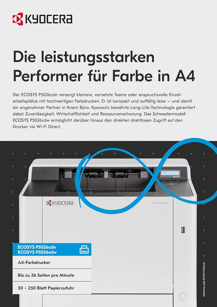Kyocera Klimaschutz-System Ecosys P5026cdw Laserdrucker. 26 Seiten pro Minute. WLAN Farblaserdrucker