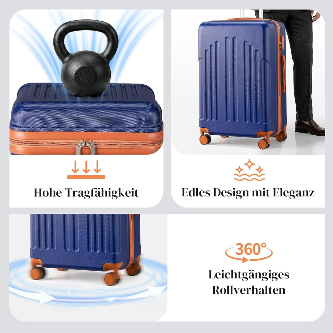 LEADZM Kofferset 3 teilig Hartschale, Koffer Set 3 stück aus ABS, Reisekoffer mit Rollen Gross, Hand