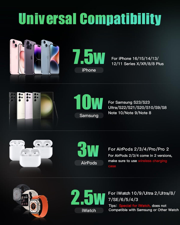 JARGOU 3 in 1 Kabelloses Ladegerät, Induktive Ladestation für Apple Watch und iPhone AirPods, Wirele