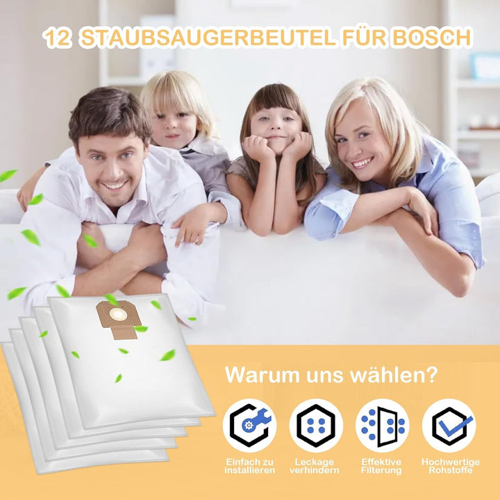 12 Staubsaugerbeutel für Bosch GAS 35 M AFC/L AFC/L SFC+, Bosch Professional Vliesfilterbeutel Ersat