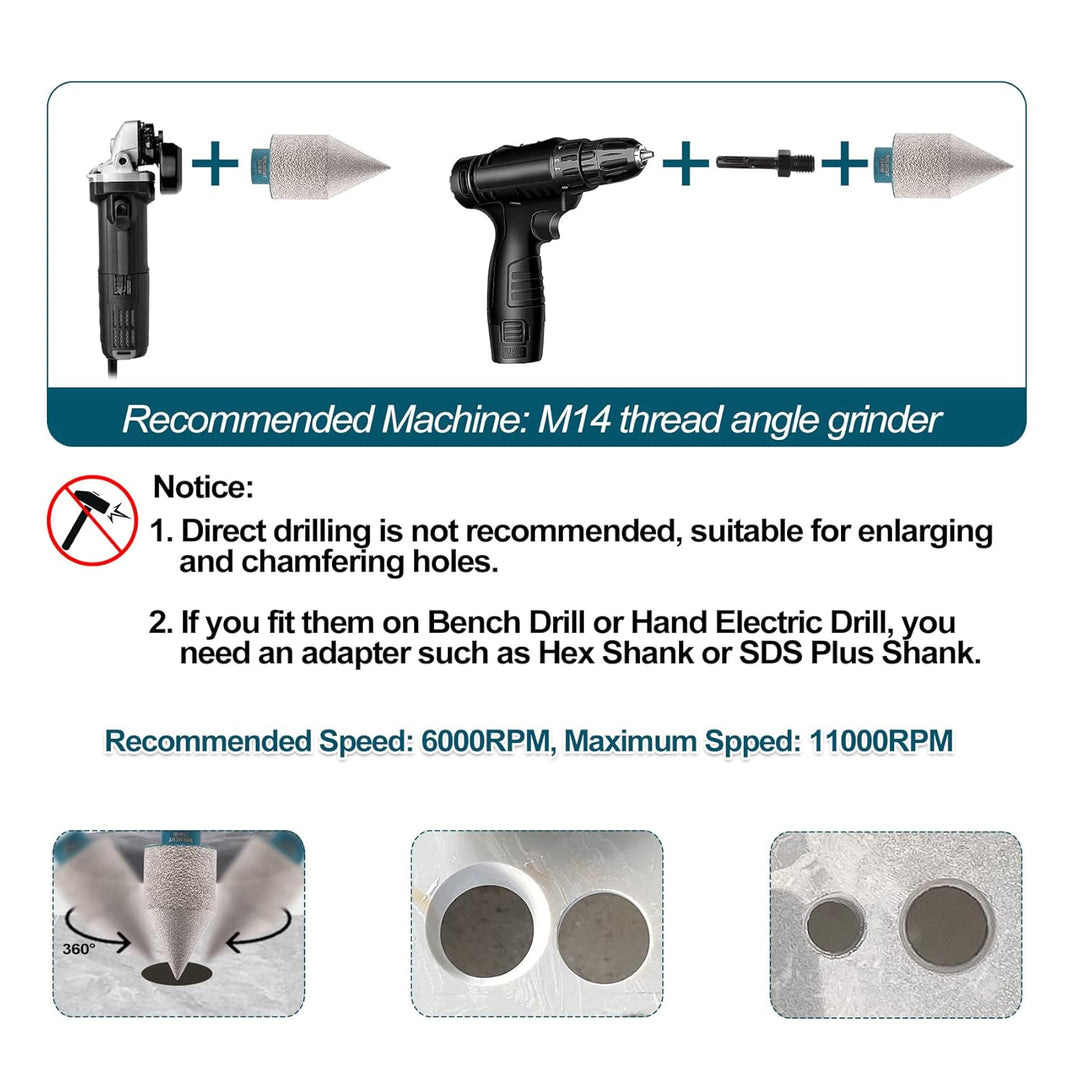 MINLAYCUT Diamant Fasenbits 20mm Diamant Fingerfräser zum Vergrössern Löcher in Fliesen Porzellan Ma