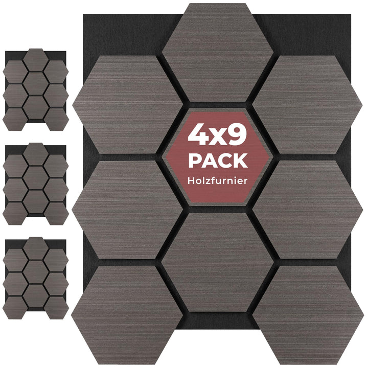 tectake® 4er Set Akustikpaneele, 76 x 62 cm, Echtholzfurnier, zuschneidbar | schallabsorbierender PE