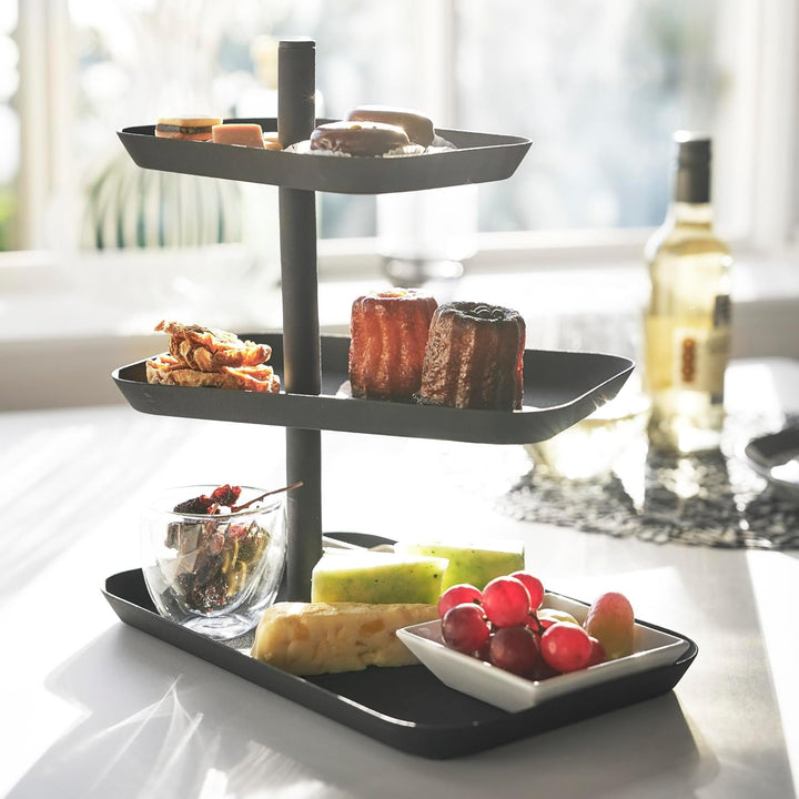 Yamazaki 4281 TOWER Etagere mit 3 Ebenen, schwarz, Stahl, Minimalistisches Design Schwarz Single, Sc