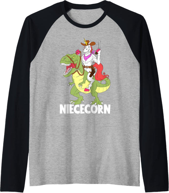 Niececorn Niece Unicorn Riding T-Rex Dinosaur Girls Cowboy Raglan