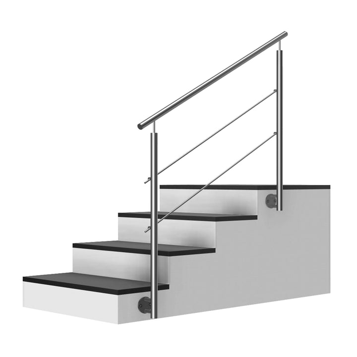 Edelstahl Treppengeländer Seitenmontage, 2m lang, 0,9m hoch, Aussengeländer, je 2 Pfosten + 2 Querst