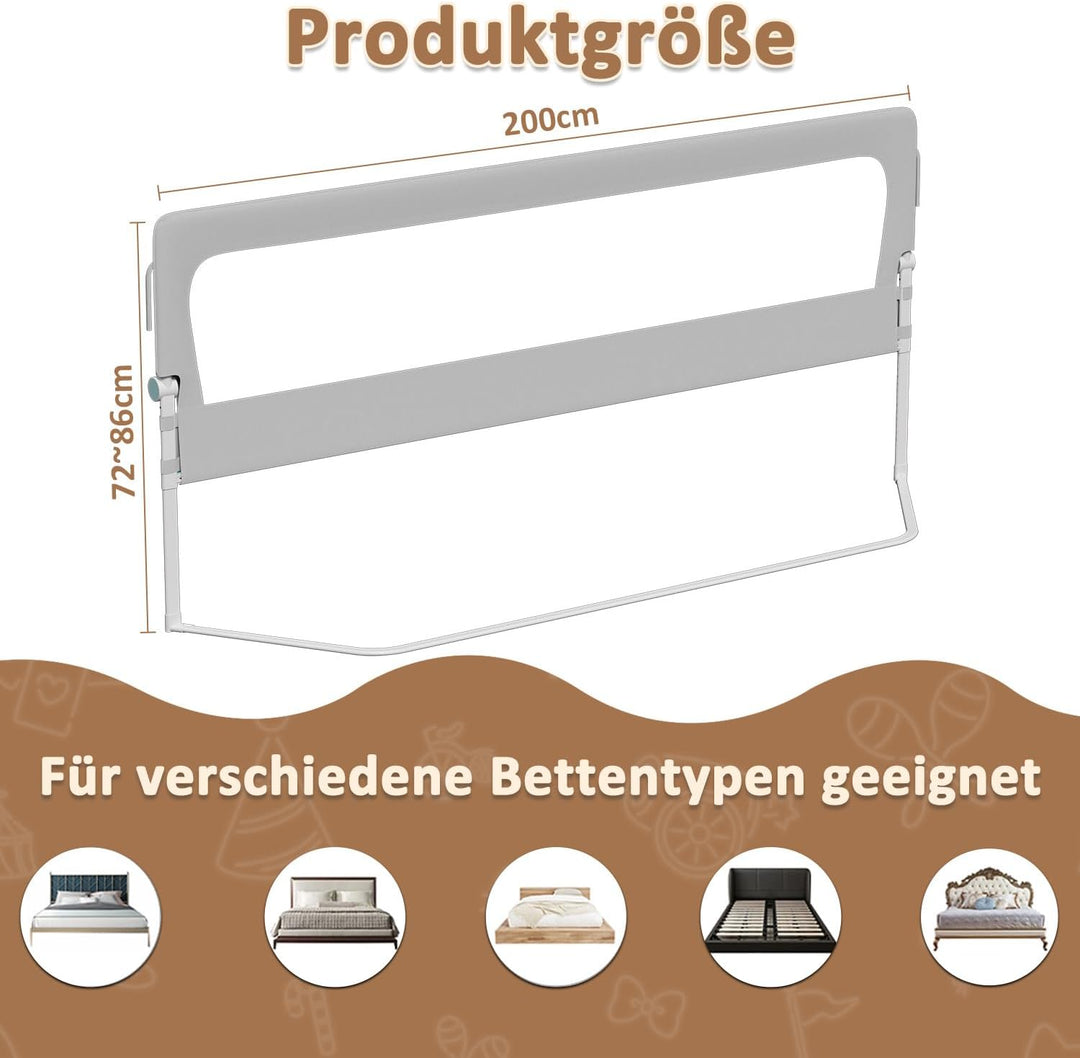 Bettgitter Set 2x200 cm + 1x180 cm, klappbarer Rausfallschutz, 72-86 cm höhenverstellbar, Schutzgitt