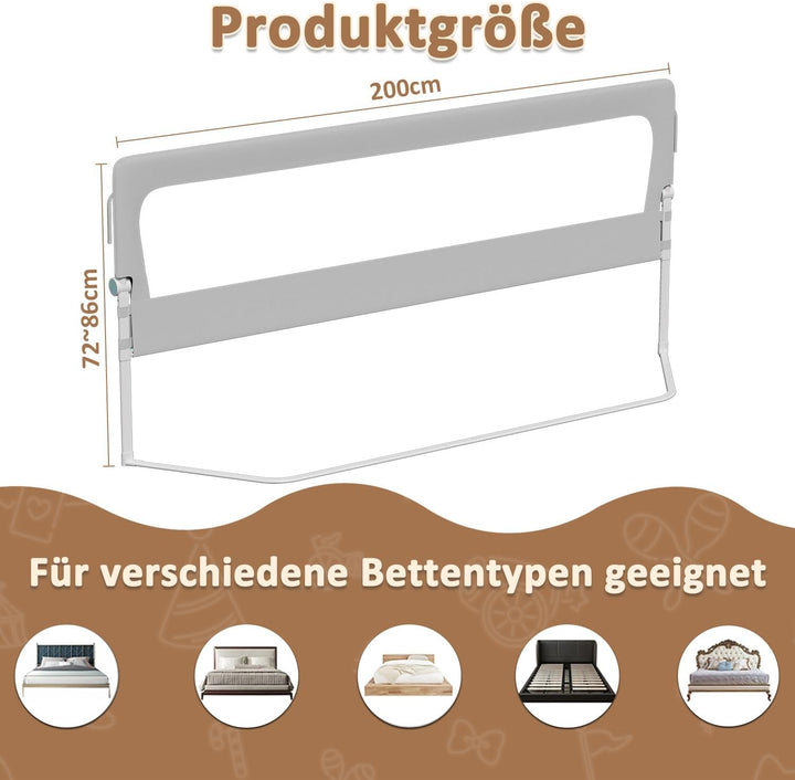 Bettgitter Set 2x200 cm + 1x180 cm, klappbarer Rausfallschutz, 72-86 cm höhenverstellbar, Schutzgitt