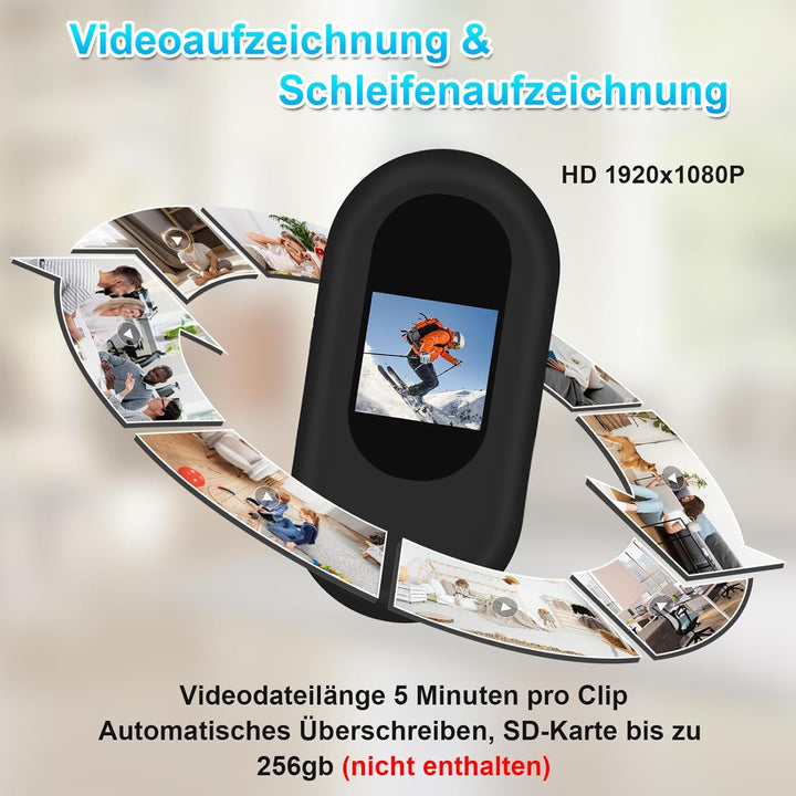 Action Cam, 120° Tragbare Sportkamera mit 0,63-Zoll-Display, Mini-Körperkamera HD 1080P Helm ActionK