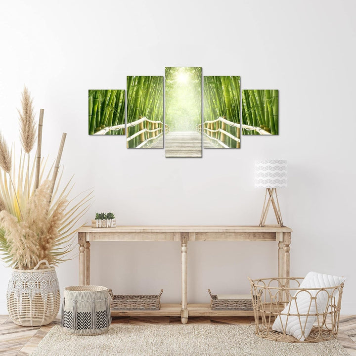 Runa Art Wandbilder Brücke Bambus 5 Teilig Bild auf Vlies Leinwand Deko Wohnzimmer Schlafzimmer Natu