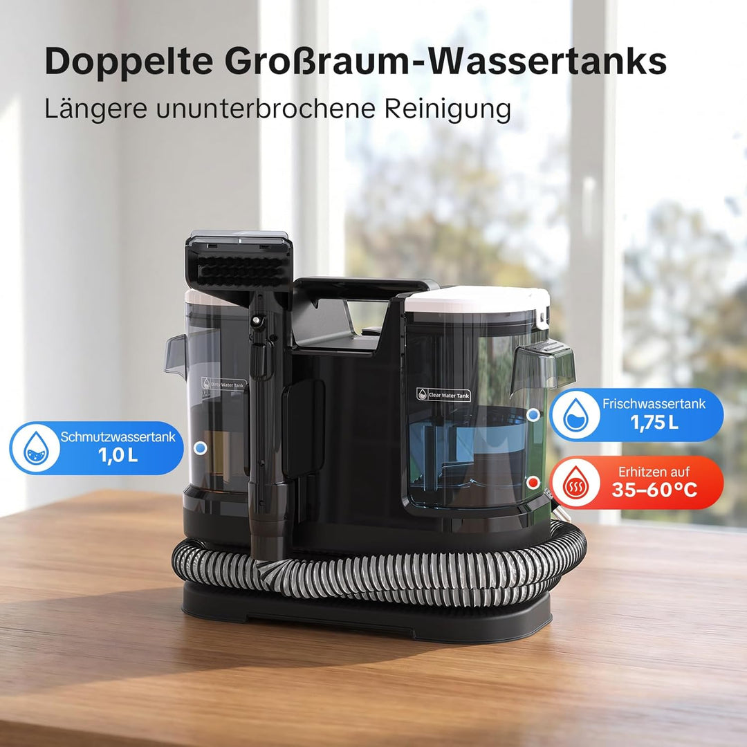 Lubluelu Nasssauger Polsterreiniger Gerät 20 kPa, 1400 W, Teppichreiniger Waschsauger mit 10 Sek. Sc