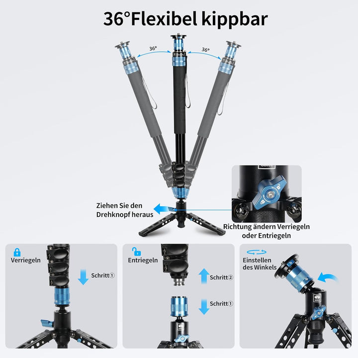 SIRUI AM-404FL Kamera Wanderstock Einbeinstativ Monopod mit Standfuss,190 cm Aluminium Stativ, innov