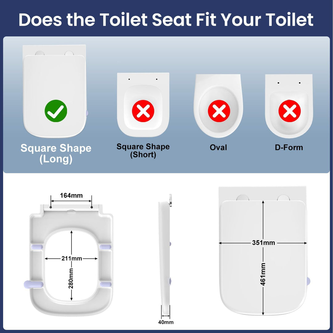 Toilettendeckel mit Absenkautomatik Eckig [LANG],YEAUPE RPO WC Sitz Quick-Release zur einfachen Rein