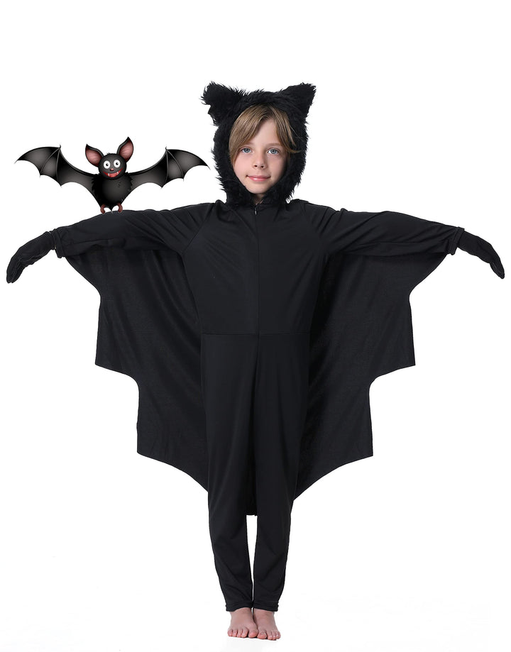 Fledermaus Kostüm Kinder Mädchen Junge Faschingskostüme Karneval Kostüm Schwarz 104-110, Schwarz 104