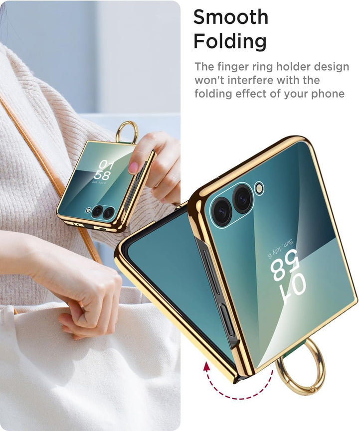 Miimall Lederhülle Kompatibel mit Samsung Galaxy Z Flip 7 Hülle mit Ring Ständer & Kameraschutz [Lux