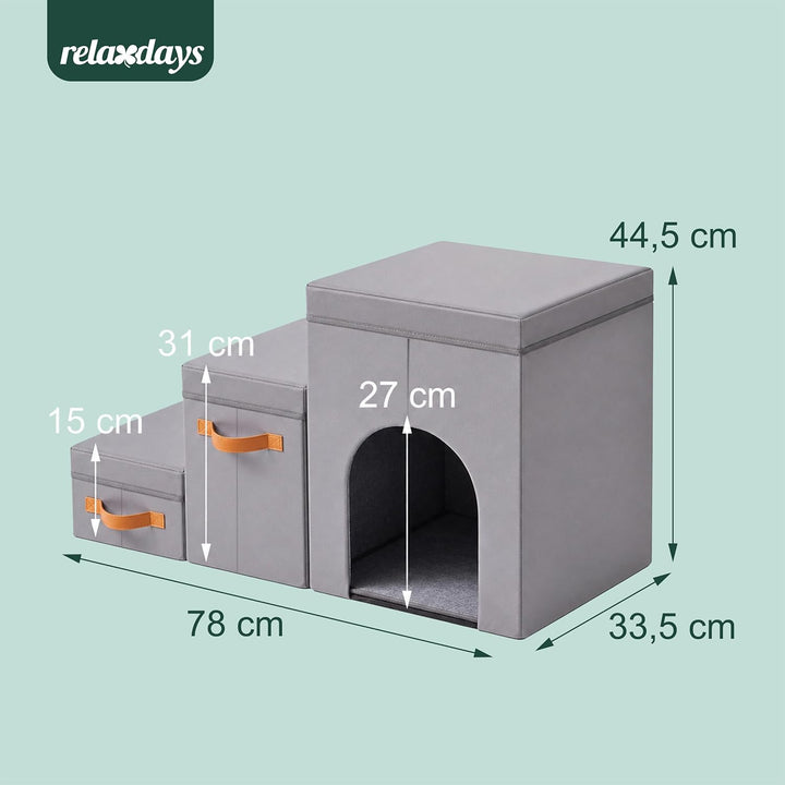 Relaxdays Hundetreppe, 3 Stufen, Höhle & Stauraum, HxBxT: 44,5 x 78 x 33,5 cm, faltbar, Hunderampe B