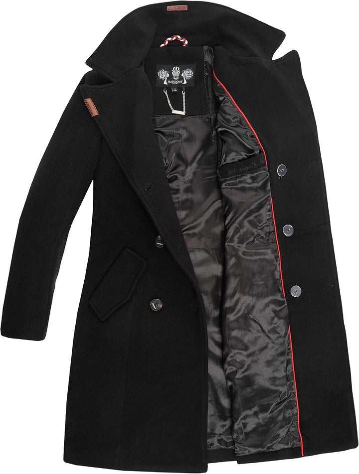 MARIKOO Damen Mantel in Wollmantel-Optik langer Trenchcoat mit Reversekragen Nanakoo XS-5XL 3XL Schw