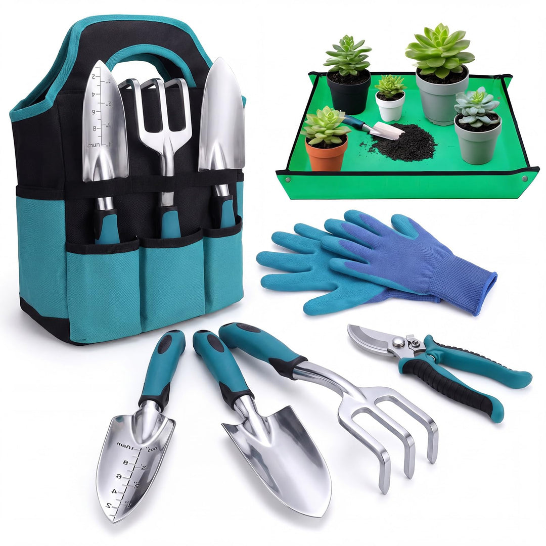 7 Stück Gartenwerkzeug Set, Gartengeräte Edelstahl mit Tasche | Edelstahl Rostfrei Ergonomische Grif