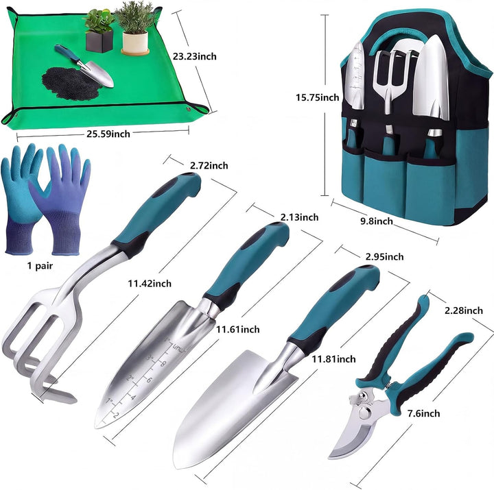 7 Stück Gartenwerkzeug Set, Gartengeräte Edelstahl mit Tasche | Edelstahl Rostfrei Ergonomische Grif